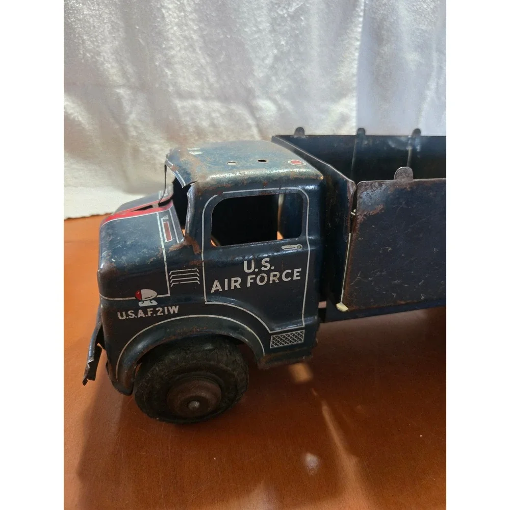 Vintage U.S. Air Force Tin Dump Truck Pressed Steel Military Toy USAF 21W